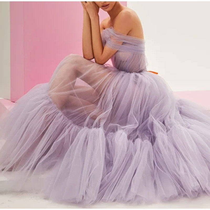 One Shoulder Tulle Mesh Evening Party A-Line Tutu Dress