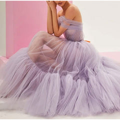 One Shoulder Tulle Mesh Evening Party A-Line Tutu Dress