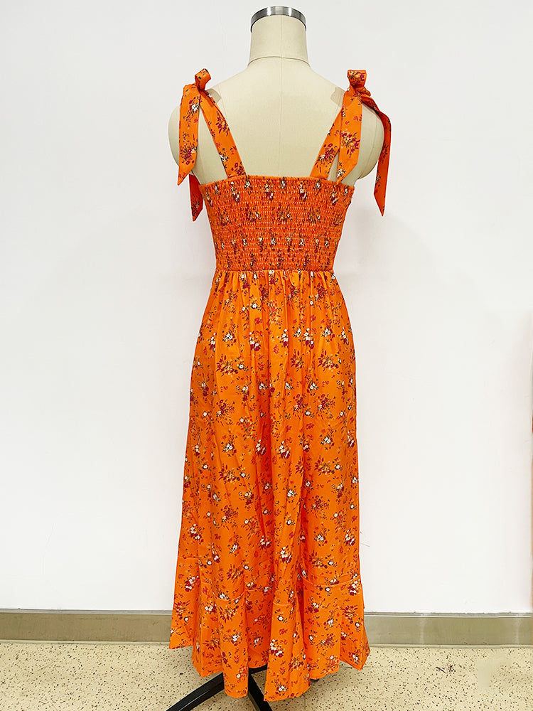 Green Basic Vintage Beach Tank Elegant Retro Floral Long Vestidos Belt Yellow