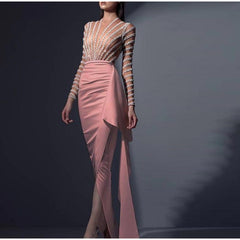 Splic Sequins Lace Embroidery Irregular Maxi Dress
