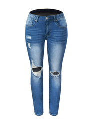WomenJeans Blue Hight Waist Streetwear Ripped Casual Fashion Denim Pencil Pants