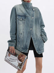 Graceful Turtleneck Denim Jacket Jacket