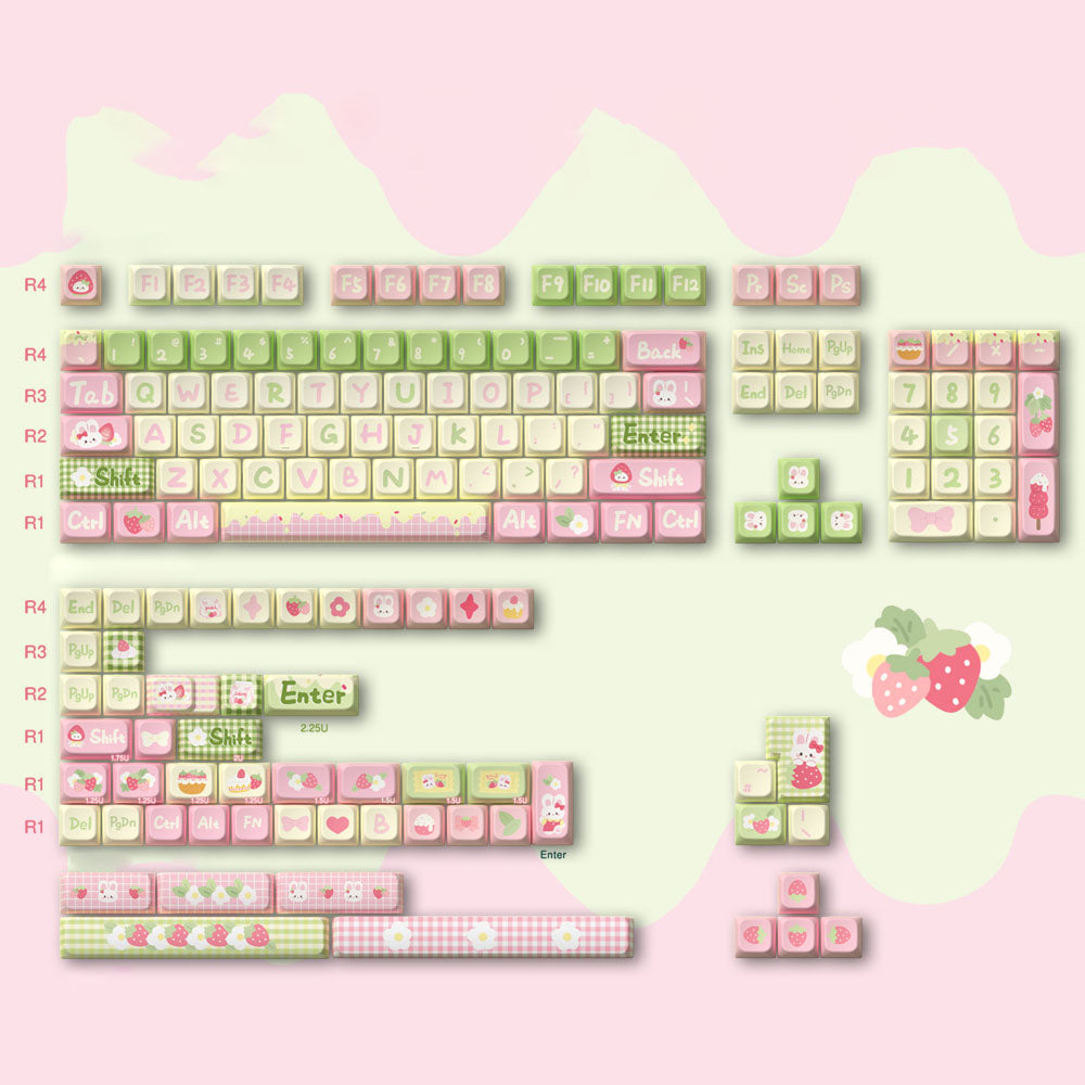 Cute Cartoon Rabbit Strawberry Keycap Set
