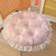 Cartoon Animal Flowers lace-edged round cushion