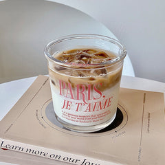 Romantic Pink Lettering "PARIS, JE T'AIME" Glass Cup