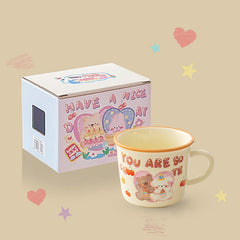 Cartoon Bear Bunny Ceramics Mug With Lid