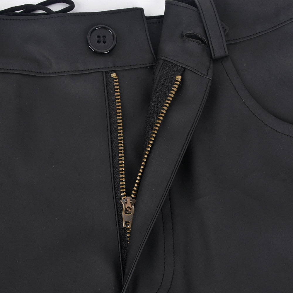 Hollow Out Lace-up Pu Matte Personality Shorts