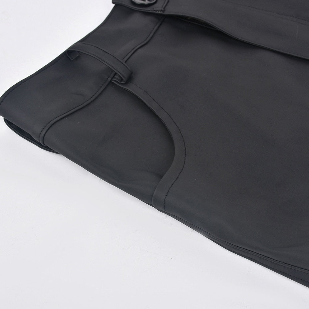 Hollow Out Lace-up Pu Matte Personality Shorts