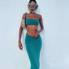 Crop Tank Top High Waist Pants  2 Pieces Outfits