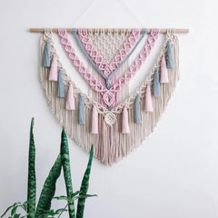 Pink and Gray Macrame Wall Hanging