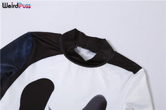 Weird Puss Gradient Maxi Dress Skinny Stretchy Long Sleeve O-Neck Trend Bodycon