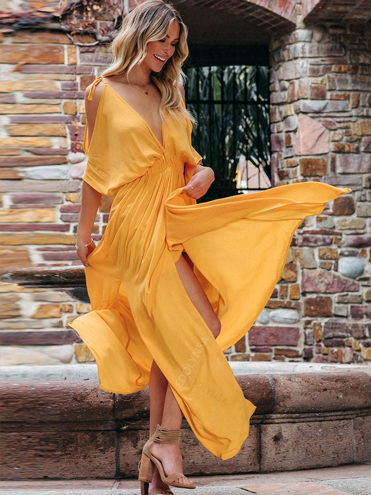 Summer Elegant Solid Color Beach Wear Maxi Dresses
