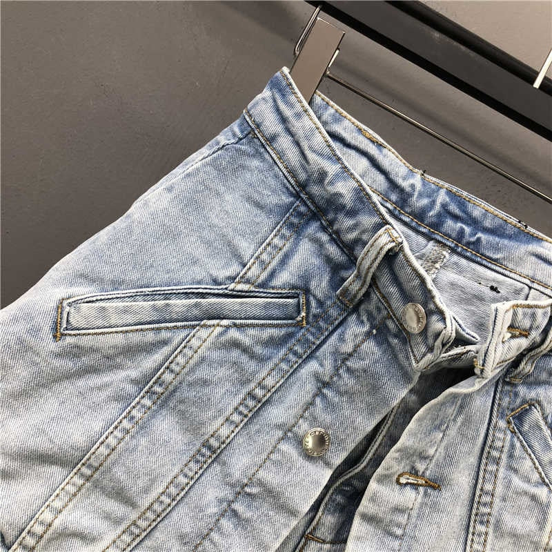 WomenFake Two Pieces of High Waist A-line Thin Denim Shorts Street Style