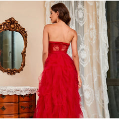 Lace Mesh Off Shoulder High Waist Evening Dress