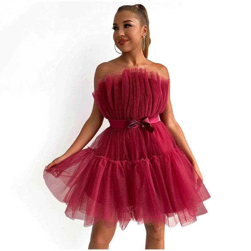 Off Shoulder Mesh Tutu Dress Bodycon Lace Short Dress