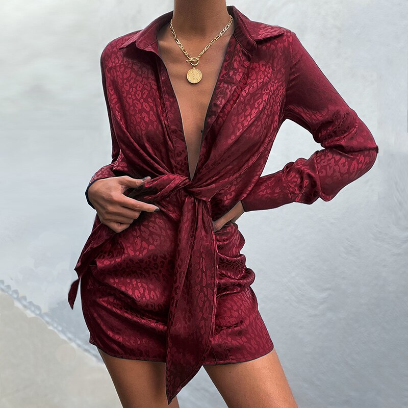 Deep V Neck Lace-up Shirt MiniDress