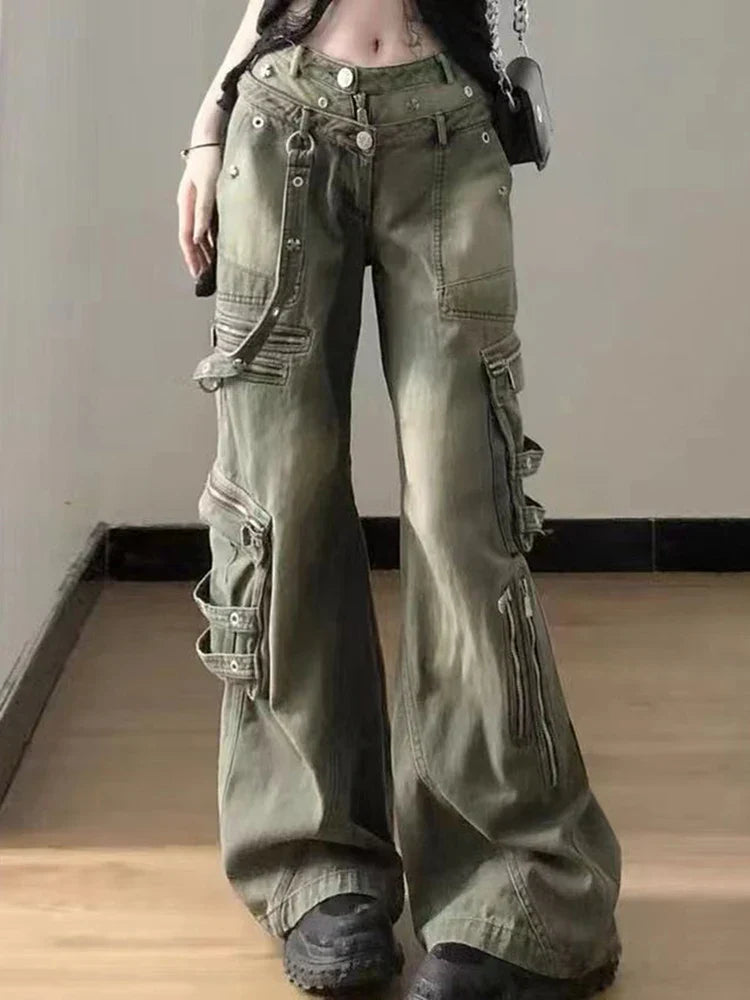 American Retro Cargo Wide Leg Fashion Street Denim Jeans