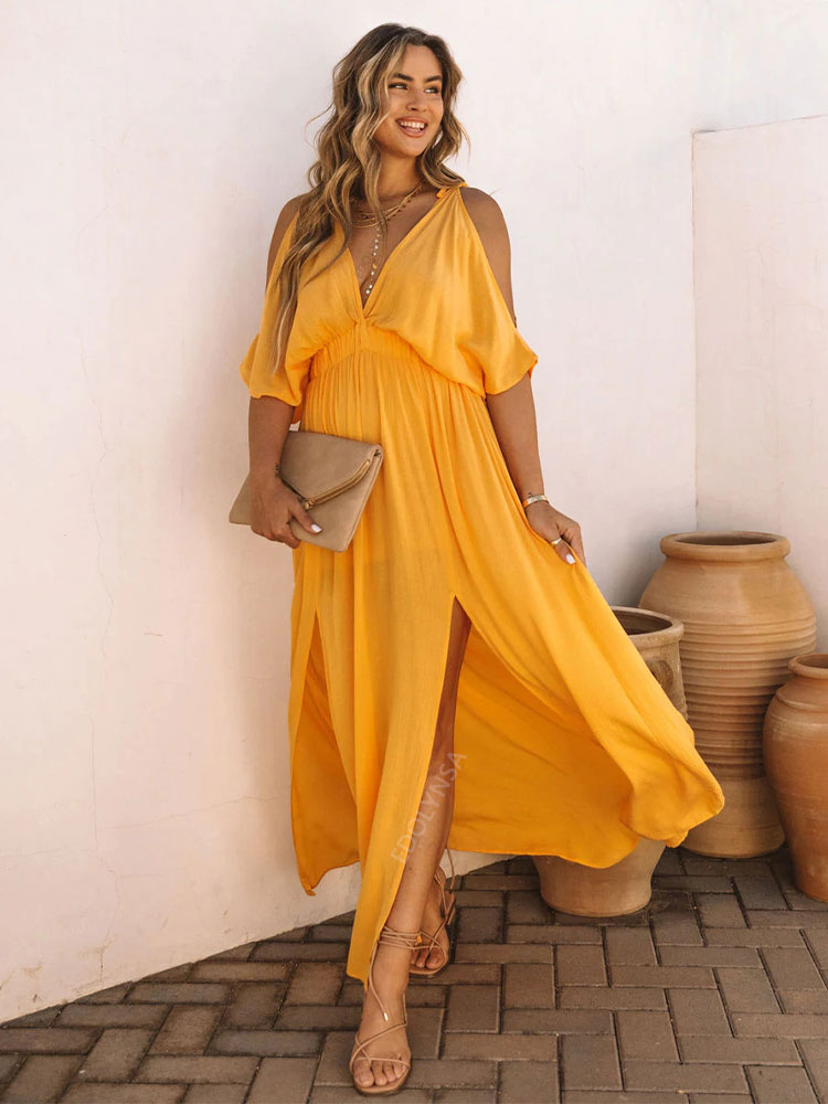 Summer Elegant Solid Color Beach Wear Maxi Dresses