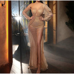 Gold Stamping Night Party Long Sleeve Dress