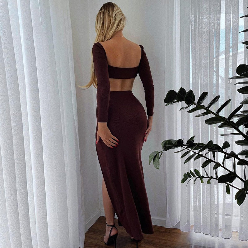 Elegant Square Collar Sexy Top and Skirt 2 Piece Set