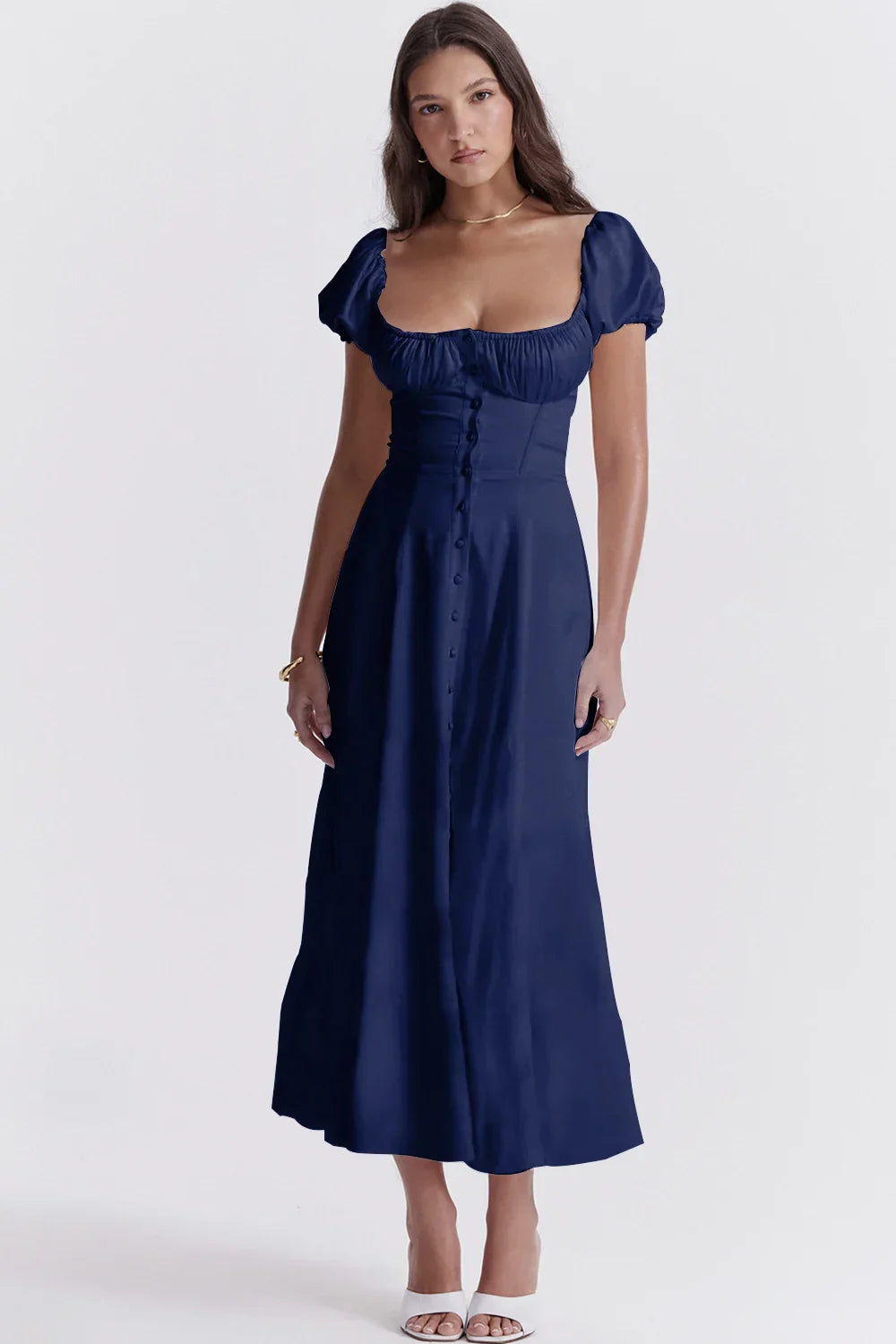 A-line Short Sleeve Single Breasted Sexy Summer Strapless Long Midi Dress