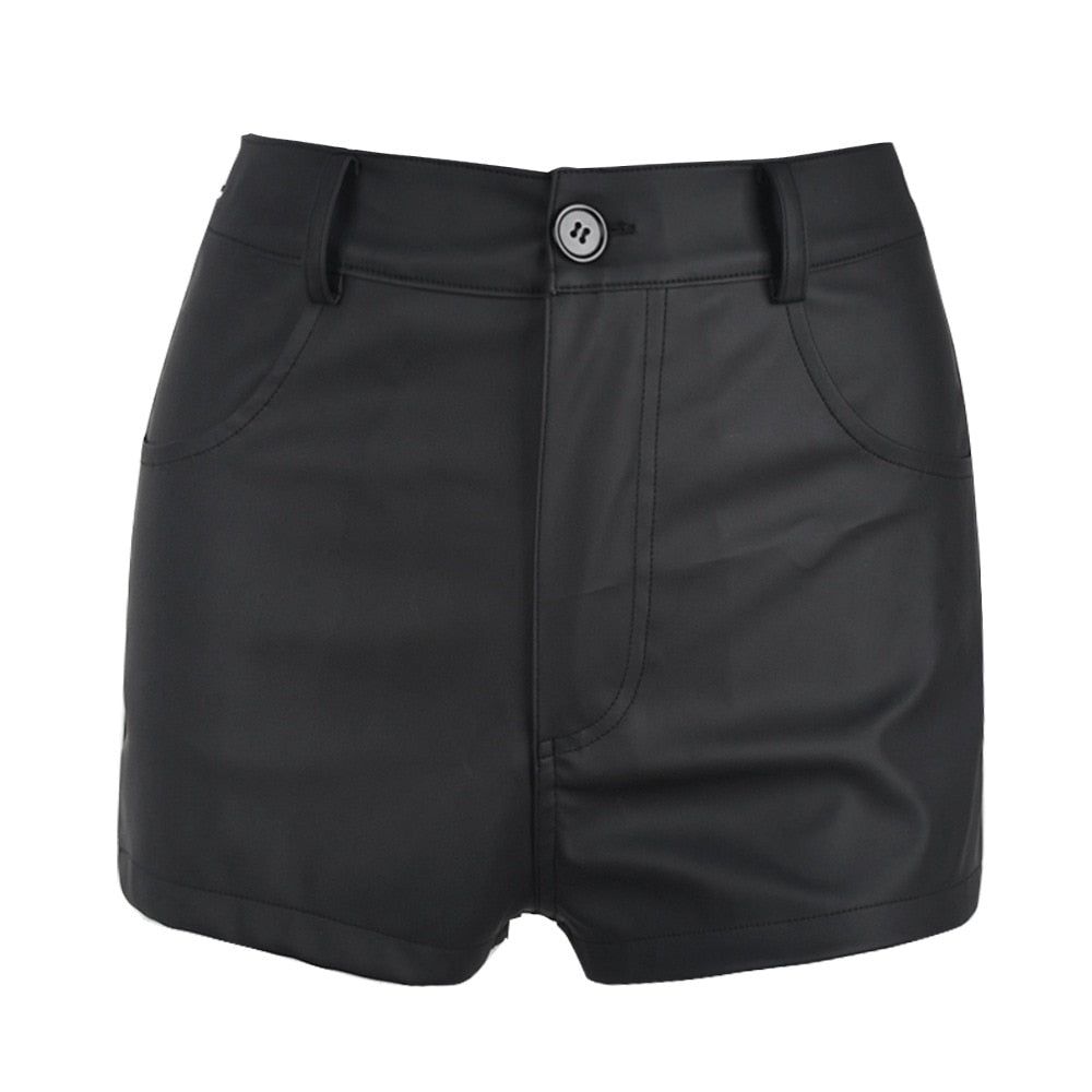 Hollow Out Lace-up Pu Matte Personality Shorts