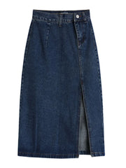 Midi Spring Summer Side Split High Wasit Jeans Straight Female Skirt