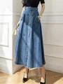 WomenLong Skirt With High Wasit Double Breasted Umbrella Jeans Female Skirt