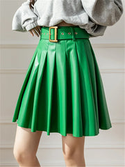 Faux Pleated With Belted New Mini Autumn Winter Skirt