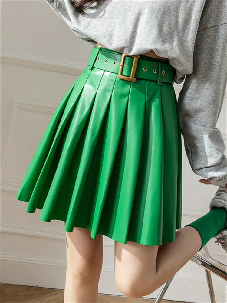 Faux Pleated With Belted New Mini Autumn Winter Skirt