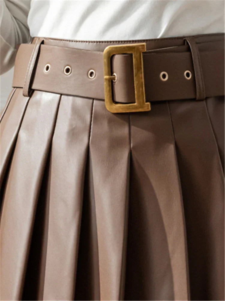 Faux Pleated With Belted New Mini Autumn Winter Skirt