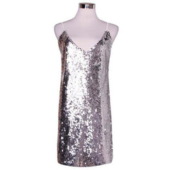 Sequin Mini Dress Spaghetti Strap Deep V-neck Dress Summer Sleeveless Party Dresses