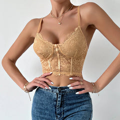 Backless Hollow Embroidery Lace Mesh Party Summer WomenCrop Cami Top