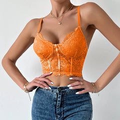 Backless Hollow Embroidery Lace Mesh Party Summer WomenCrop Cami Top