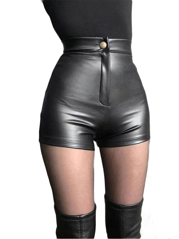 Black PU Fashion Casual Summer Clothing Faux Leather Goth High Waisted Womens Y2k Hot Woman Pants Short