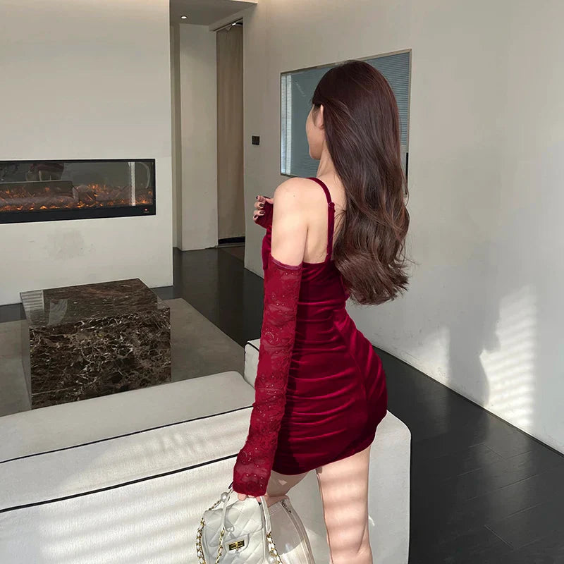 Bodycon Maxi Evening Party Prom Wedding Velvet Lace Patchwork Slim Mermaid Mini Dress