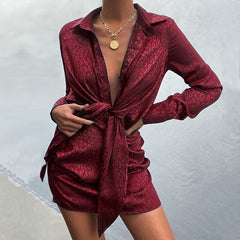Deep V Neck Lace-up Shirt MiniDress