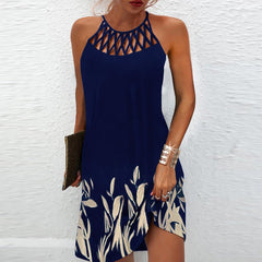 Beach Mini Dress Fashion Summer Sleeveless Hollow Elegant Boho Party