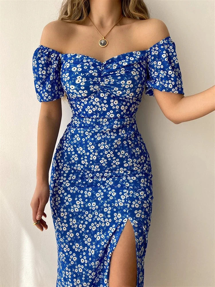 Sexy Floral Short Sleeve Backless Boho Dress