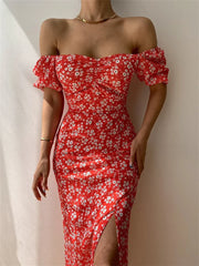 Sexy Floral Short Sleeve Backless Boho Dress