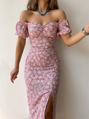 Sexy Floral Short Sleeve Backless Boho Dress
