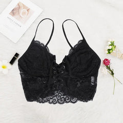Lace Up Hollow Out Spaghetti Strap Slim Push Up French Elegant Crop Tops