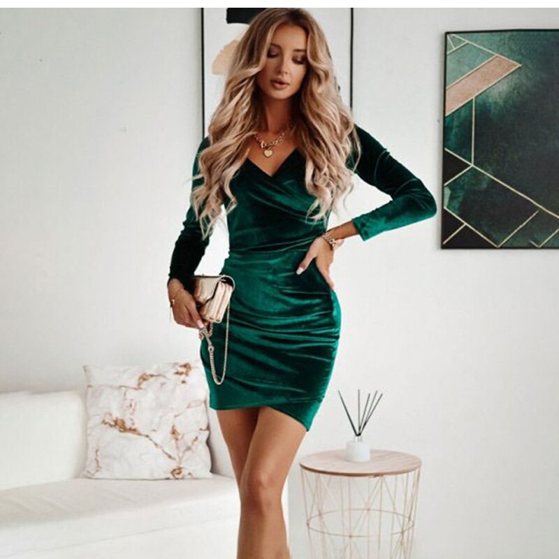 Casual V-neck Long Sleeve Bodycon Party Dress