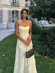 Print Wrap Waist Sling Slash Neck Slim Sleeveless Backless Fashion Party Dresses Maxi Dress