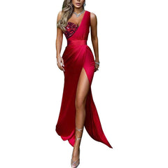 Sexy Luxury One Shoulder V Neck Prom Dresses
