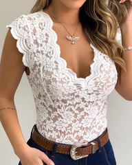 New V-neck Lace Tank Vest Outwear Summer Sleeveless Bodycon Clubwear Black White Tank Vest Crop Tops
