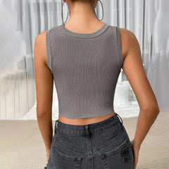 Skinny Streetwear Knitted Crop Fashion Solid Sleeveless Hollow Out Ladies Club Cami Top