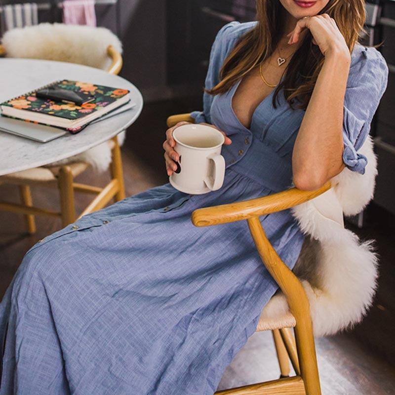 V neck plunge dress Side slit button up summer dress Fashion bohemian dress midi vestidos mujer