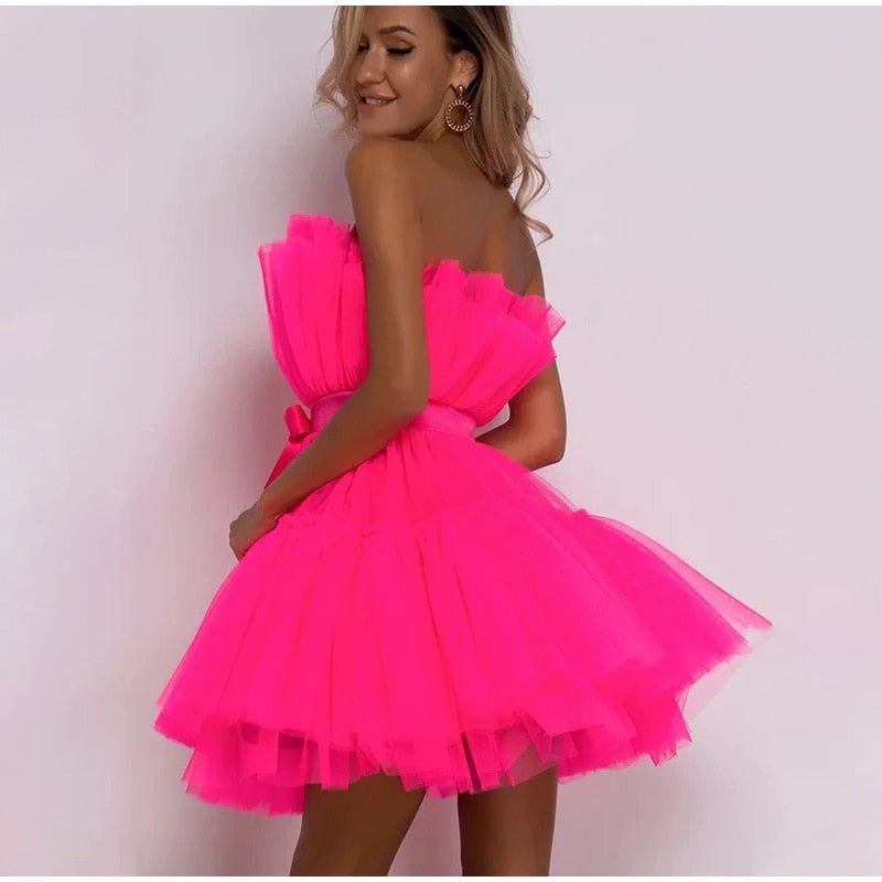 Off Shoulder Mesh Tutu Dress Bodycon Lace Short Dress