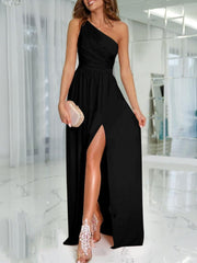 Spring One Shoulder Sleeveless Long Dress Summer Solid Loose Night Party Dress